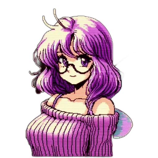 dress, hair, staff, hat, pixel art, anime, vaporwave, cartoon transparent PNG cut-out