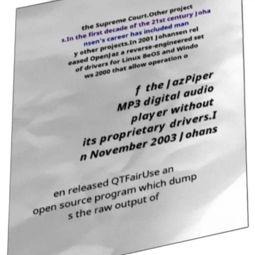 text-based, image, discussing, career, johansen, including, projects, like transparent PNG cut-out