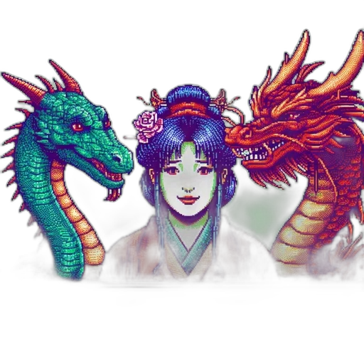 dragon, fantasy art, concept art, pixel art, watercolor, colorful, neon, pixel transparent PNG cut-out