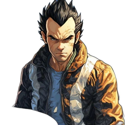 jacket, face, staff, concept art, comic book art, pixel art, cartoon, earth tones transparent PNG cut-out