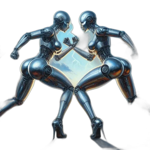 robot, weapon, concept art, 3d render, comic book art, cyberpunk, outer space, blue transparent PNG cut-out