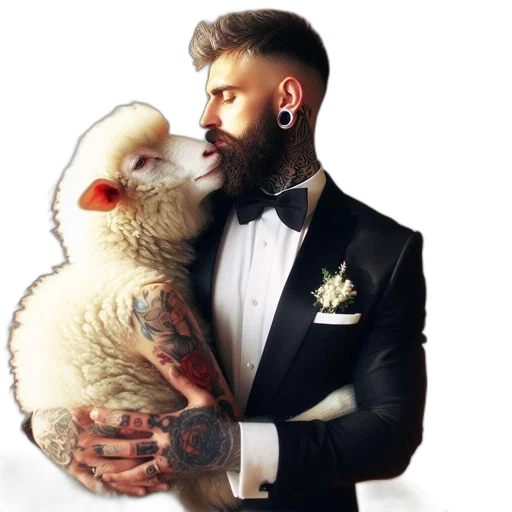 animal, jacket, creature, photorealistic, man, suit, poses, intimately transparent PNG cut-out