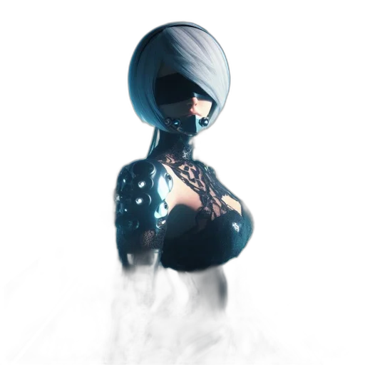 dress, hat, mask, robot, concept art, 3d render, cyberpunk, pixel art transparent PNG cut-out