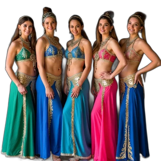 dress, jewelry, staff, blue, colorful, group, five, women transparent PNG cut-out