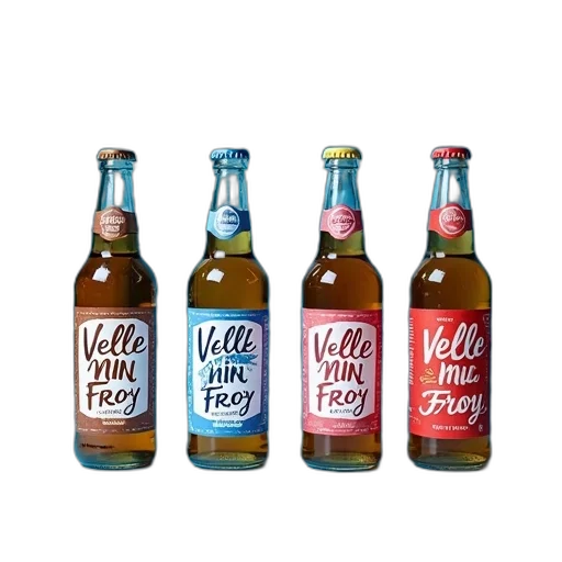 bottle, 3d render, line, four, bottles, different, labels, displayed transparent PNG cut-out