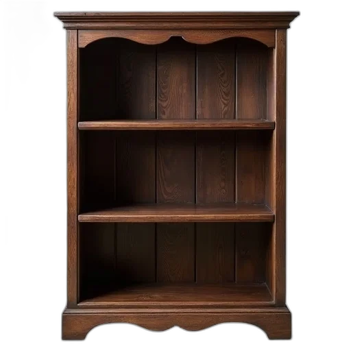 furniture, staff, sturdy, wooden, bookshelf, dark, finish, visible transparent PNG cut-out