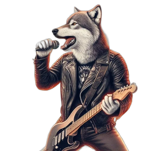 jacket, animal, cartoon, concept art, watercolor, pixel art, monochrome, wolflike transparent PNG cut-out