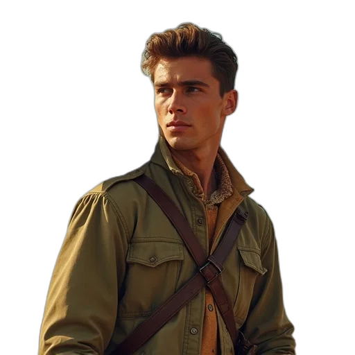 jacket, weapon, staff, face transparent PNG cut-out