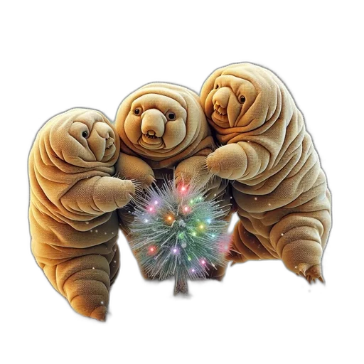 three, water, bear-like, creatures, tardigrades, hold, festive, decoration transparent PNG cut-out