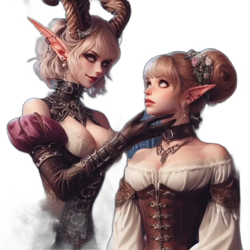 staff, fantasy art, concept art, photorealistic, pixel art, dark, two, female transparent PNG cut-out