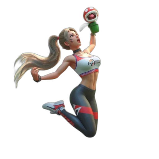 concept art, 3d render, pixel art, comic book art, woman, sportswear, word, pixel transparent PNG cut-out
