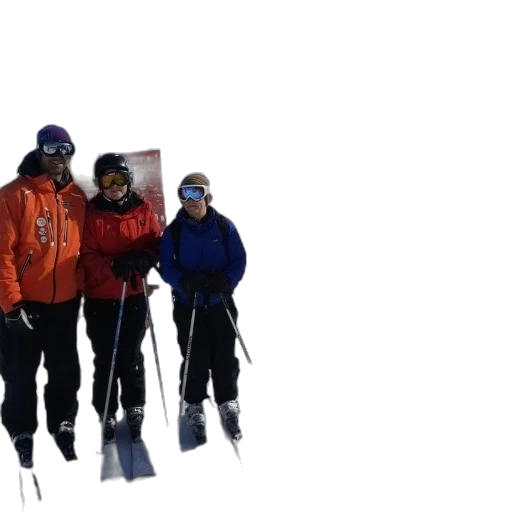 staff, snow, five, skiers, pose, picture, snowy, mountain transparent PNG cut-out
