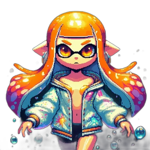 jacket, dress, staff, pixel art, concept art, watercolor, fantasy art, neon transparent PNG cut-out