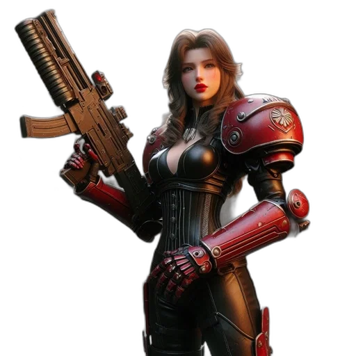weapon, concept art, 3d render, comic book art, fantasy art, female, figure, red transparent PNG cut-out