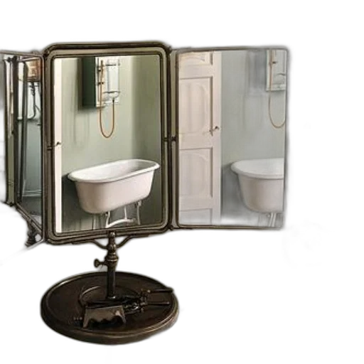 furniture, 3d render, photorealistic, concept art, earth tones, vintage-style, bathroom, white transparent PNG cut-out