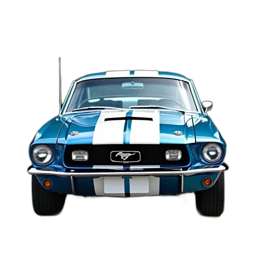 car, animal, photorealistic, 3d render, blue, white, classic, mustang transparent PNG cut-out