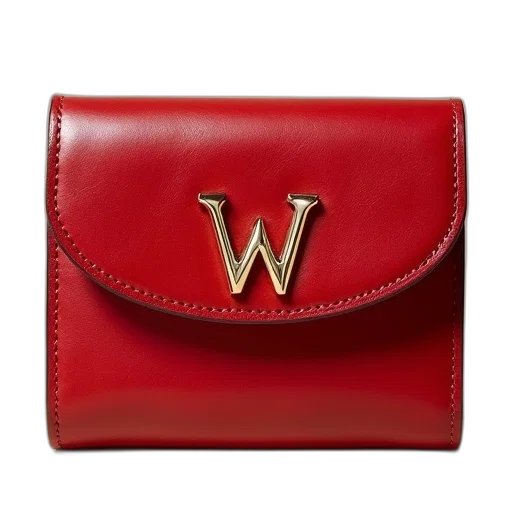 jewelry, red, leather, wallet, gold, logo, front transparent PNG cut-out