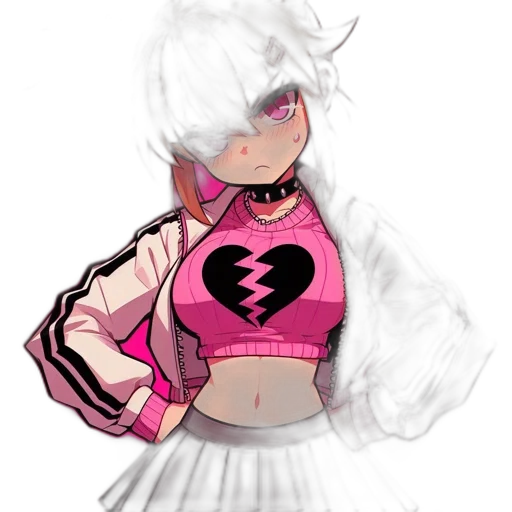 jacket, hair, dress, weapon, concept art, pixel art, cyberpunk, vaporwave transparent PNG cut-out