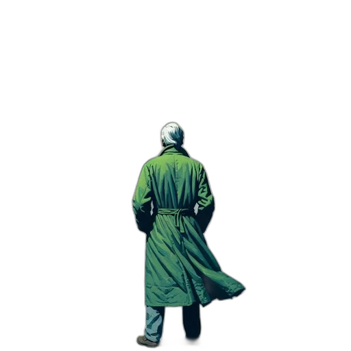 jacket, umbrella, staff, robot, concept art, pixel art, comic book art, vaporwave transparent PNG cut-out