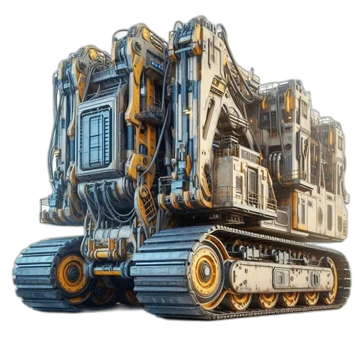 robot, 3d render, concept art, pixel art, fantasy art, futuristic, tracked, multi-functional transparent PNG cut-out