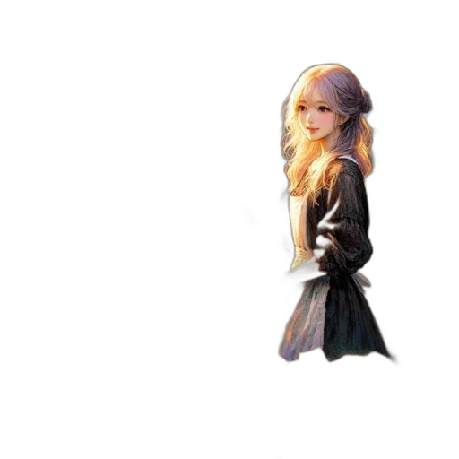 dress, staff, hair, jacket, 3d render, concept art, pixel art, fantasy art transparent PNG cut-out