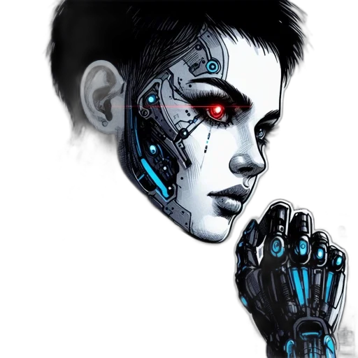 robot, face, cyberpunk, concept art, comic book art, fantasy art, blue, female transparent PNG cut-out