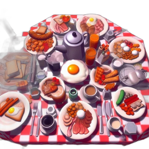 food, robot, 3d render, concept art, photorealistic, pixel art, fog, cozy transparent PNG cut-out