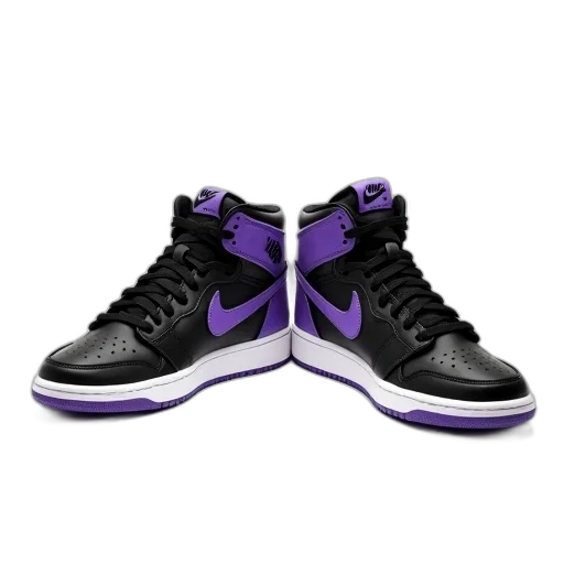 shoes, 3d render, pair, black, purple, nike, sneakers, white transparent PNG cut-out