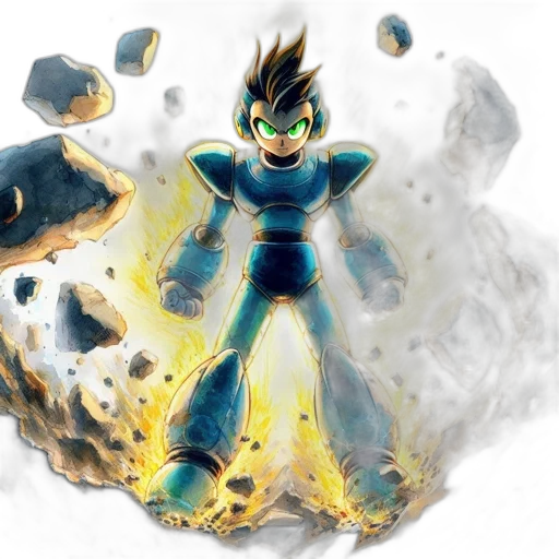 concept art, comic book art, fantasy art, 3d render, fire, mega, man, iconic transparent PNG cut-out