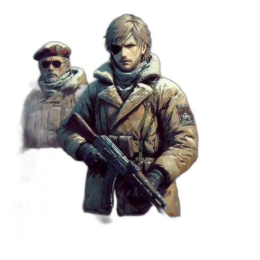 jacket, weapon, concept art, pixel art, comic book art, watercolor, earth tones, group transparent PNG cut-out
