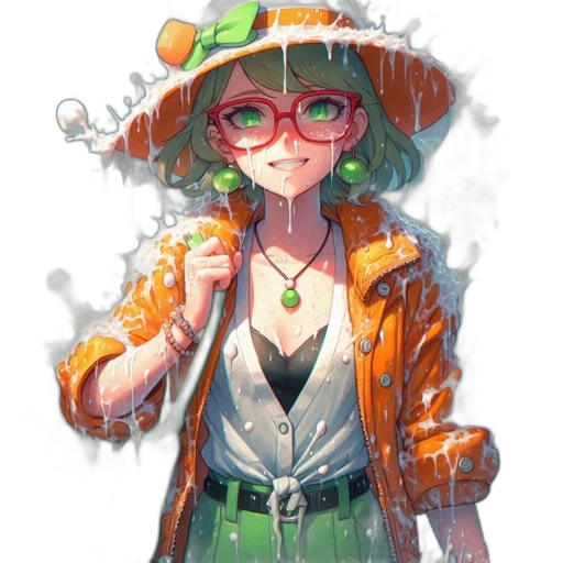 umbrella, staff, hat, dress, concept art, pixel art, anime, fantasy art transparent PNG cut-out