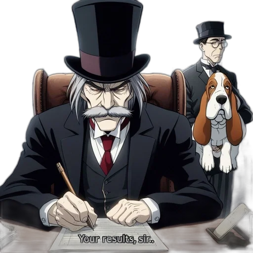 hat, animal, mask, anime, concept art, older, man, black transparent PNG cut-out