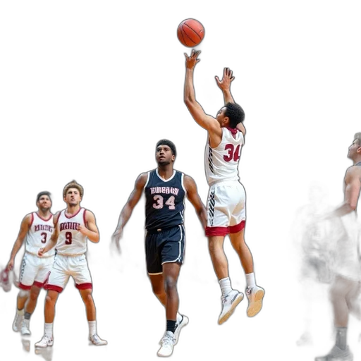concept art, 3d render, basketball, player, white, uniform, number, leaping transparent PNG cut-out