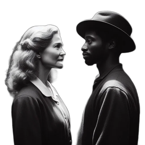 hat, jacket, face, monochrome, photo, couple, stands, face-to-face transparent PNG cut-out