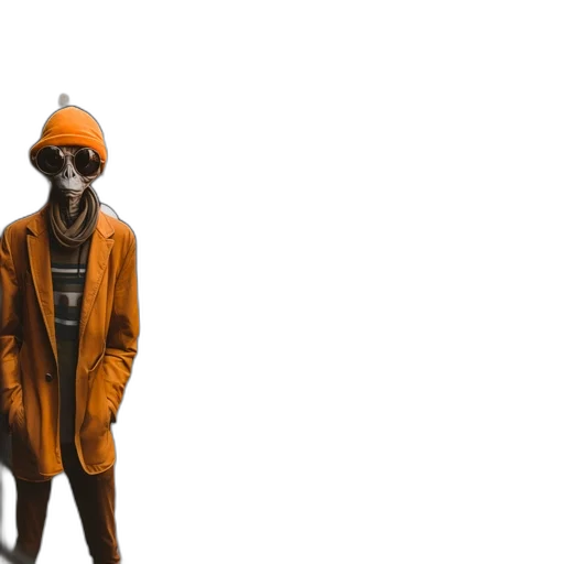 jacket, dress, mask, creature, 3d render, concept art, earth tones, golden transparent PNG cut-out