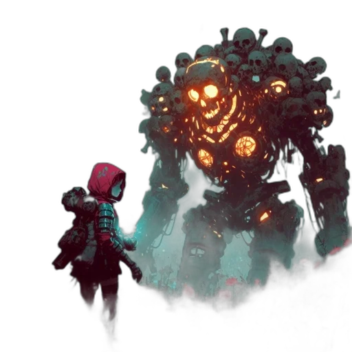 robot, creature, weapon, concept art, fantasy art, cyberpunk, comic book art, fog transparent PNG cut-out