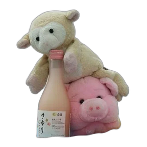 bottle, cute, stuffed, animal, scene, featuring, pig, lamb transparent PNG cut-out