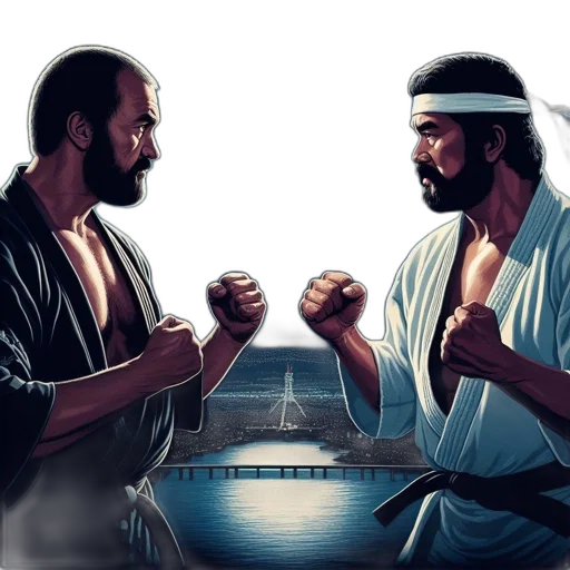 concept art, comic book art, fantasy art, pixel art, two, opposing, martial, artists transparent PNG cut-out