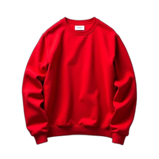 jacket, red, sweatshirt, round, white, tag, neckline, displayed transparent PNG cut-out