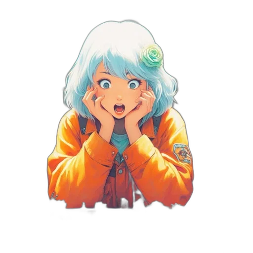 face, jacket, creature, flower, anime, pixel art, cartoon, concept art transparent PNG cut-out