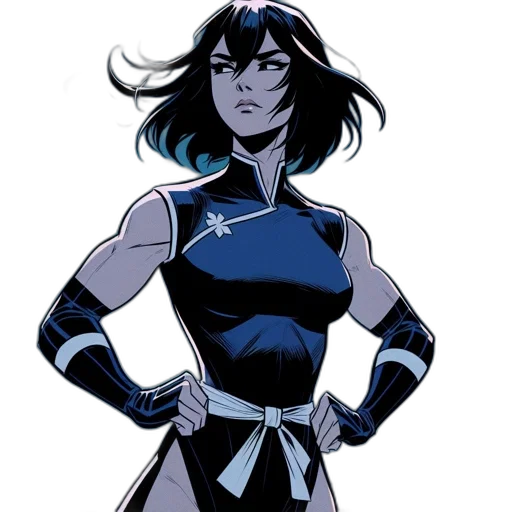 comic book art, concept art, cartoon, blue, anime-styled, woman, flowing, black transparent PNG cut-out