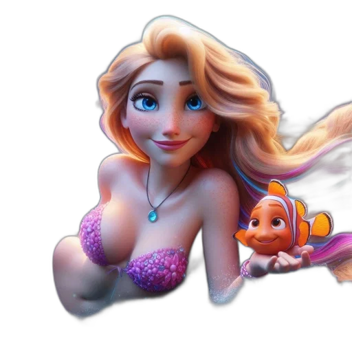 concept art, 3d render, fantasy art, photorealistic, underwater, animated, mermaid, character transparent PNG cut-out