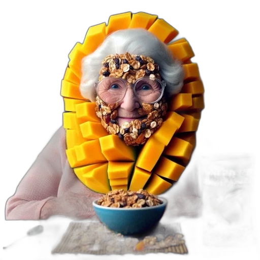 food, crown, face, creature, photorealistic, concept art, 3d render, elderly transparent PNG cut-out