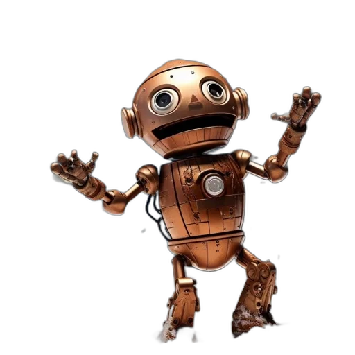 robot, animal, creature, staff, 3d render, concept art, copper-robot, celebrates transparent PNG cut-out