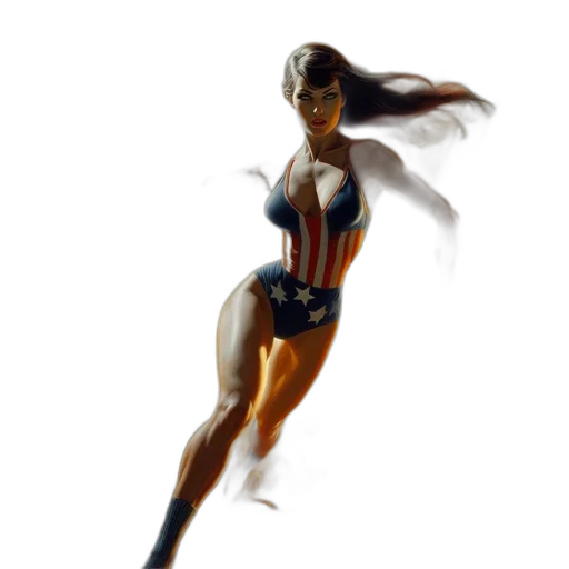concept art, comic book art, fantasy art, 3d render, woman, wearing, american, flag-themed transparent PNG cut-out