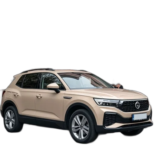 car, beige, suv, parked, front, building, sign, reads transparent PNG cut-out
