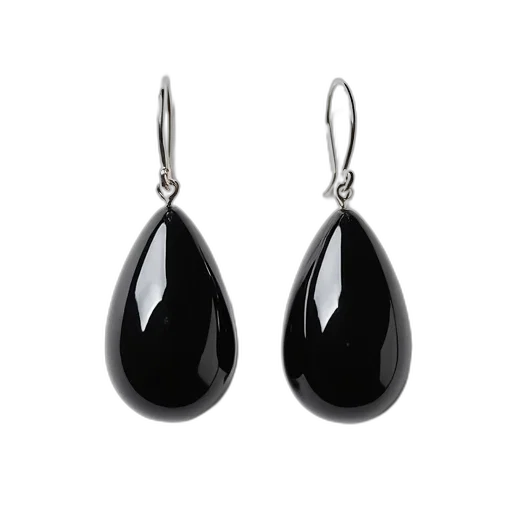 jewelry, pair, black, onyx, earrings, silver, hook, teardrop-shaped transparent PNG cut-out