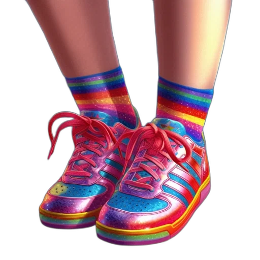 shoes, dress, 3d render, photorealistic, concept art, vaporwave, colorful, neon transparent PNG cut-out