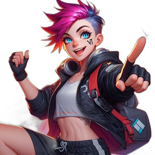 jacket, staff, weapon, concept art, cyberpunk, pixel art, anime, neon transparent PNG cut-out