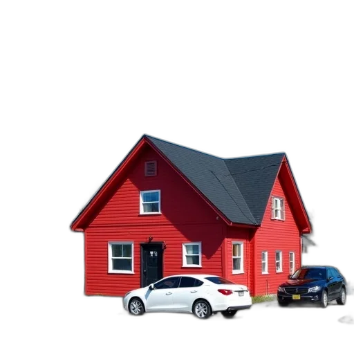 car, building, 3d render, concept art, photorealistic, city street, snow, red transparent PNG cut-out